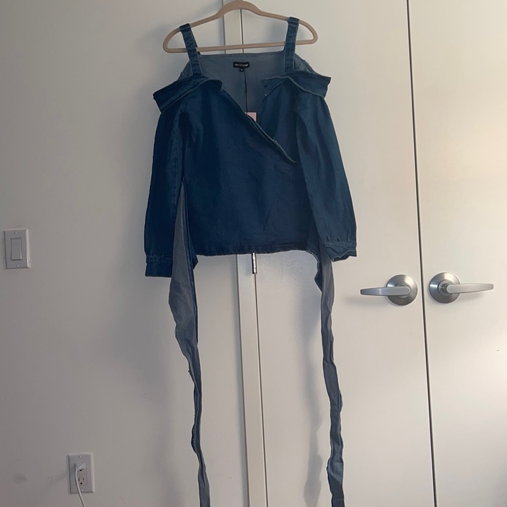 Denim Off Shoulder Wrap Top